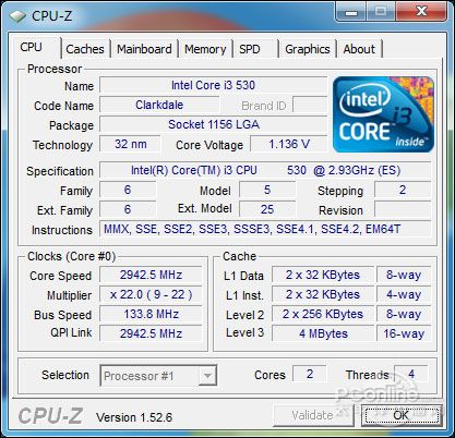 Core i3 530的CPU-Z截图