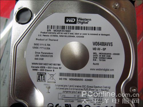 西部数据640G SATA2 8M(WD6400AVVS)