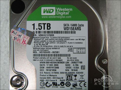 西部数据1.5T 64M SATA2绿盘西部数据 1.5TB SATAII 64M(WD1